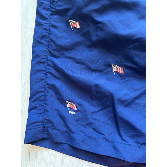 Polo Ralph Lauren Men's Larger Navy Swim Trunks Embroidered American Flag Print - Picture 11 of 12